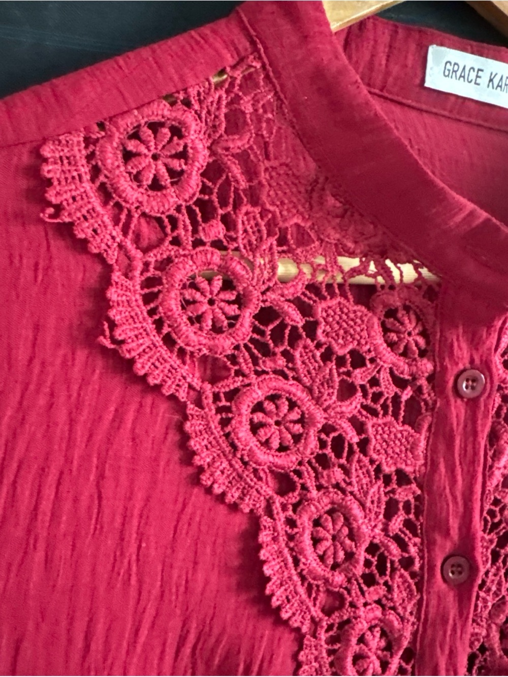 Grace Karin Womens Plus Red Long Puff Sleeve Lace Detail Blouse Shirt Top 2XL - Picture 7 of 13